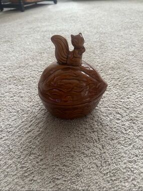 Vintage Ceramic Squirrel Nut Trinket Box - Brown